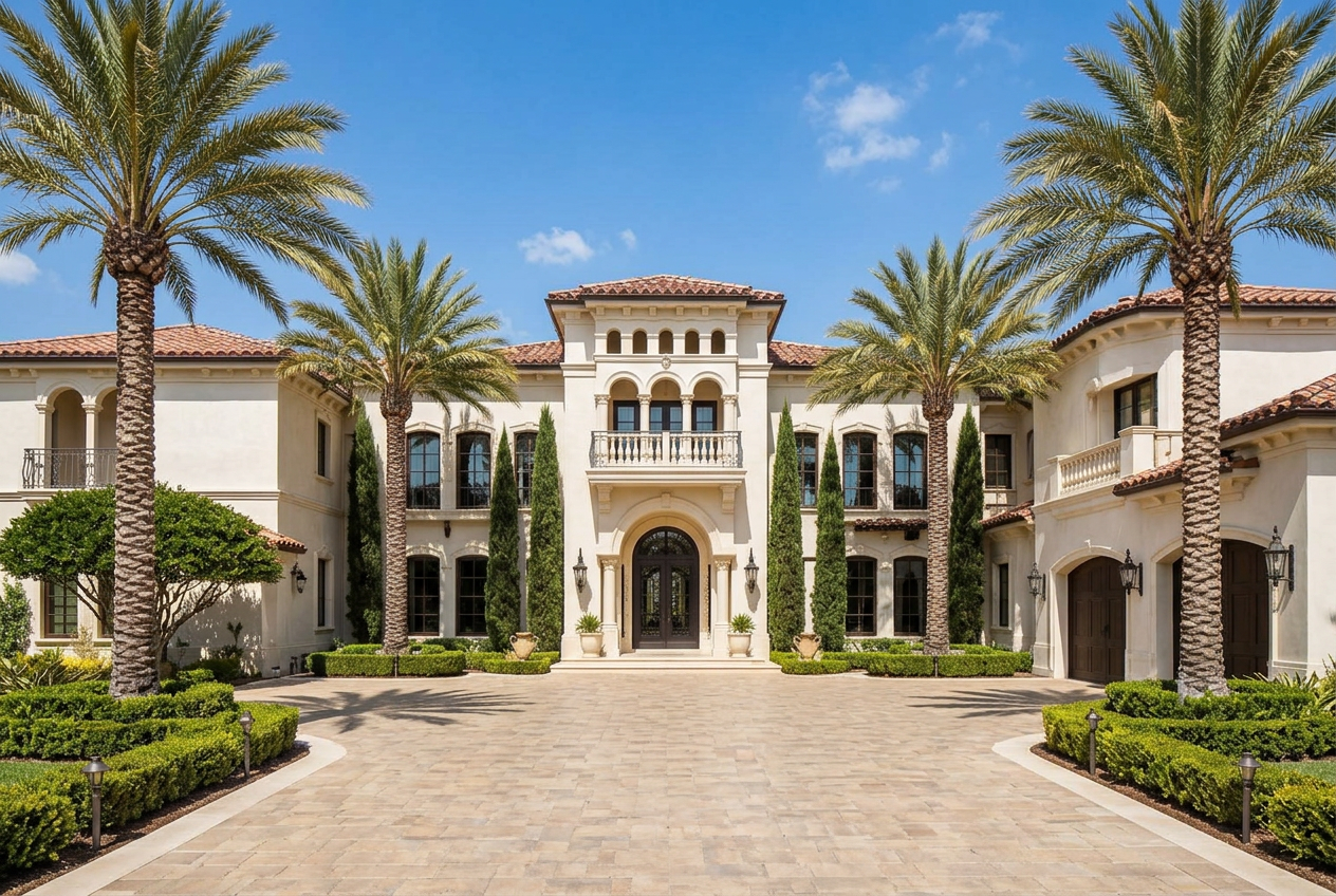 The same estate in daylight before landscape lighting